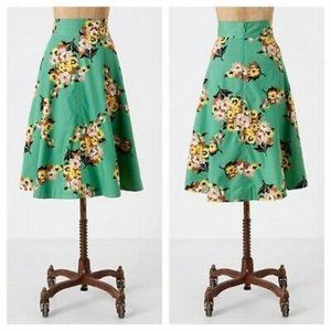 Anthropologie PLenty by Tracy Reese green floral midi skirt, Sz 0